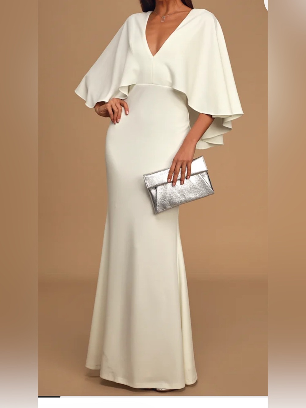 Lulu's Ivory V-Neck Cape Sleeve Maxi Dress